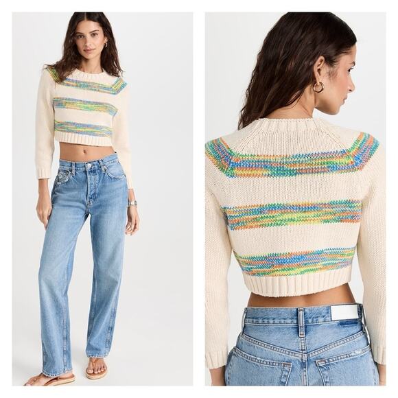 NWT Re/Done Baby Stripe Crewneck Cropped Sweater S Cream - Picture 9 of 9